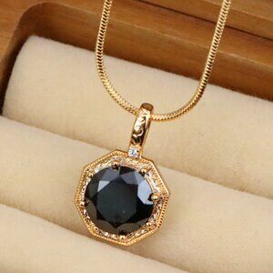 "Bold Black Gem Pendant in Rose Gold Octagon Setting, XPPT1389
